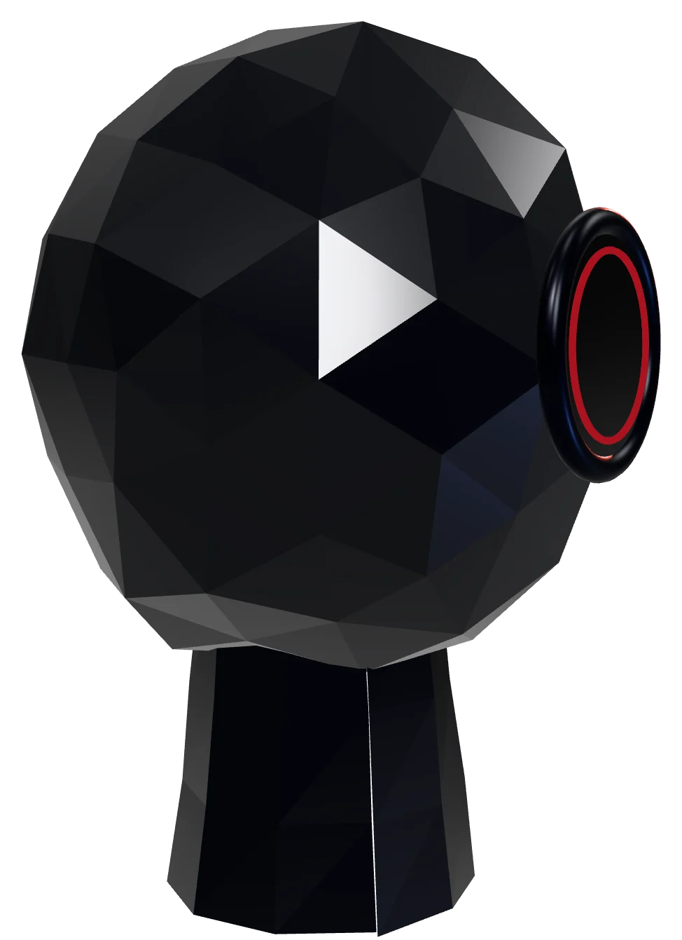 Faceted graphite 3D head with a red lens, the Codinglimits visual motif